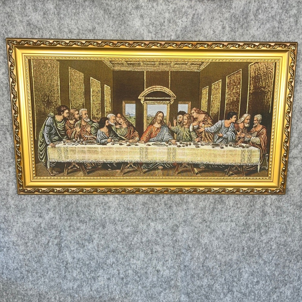 Royal Gallery‎ Las Vegas Last Supper Framed Tapestry Art Gold Ornate Frame 15x27